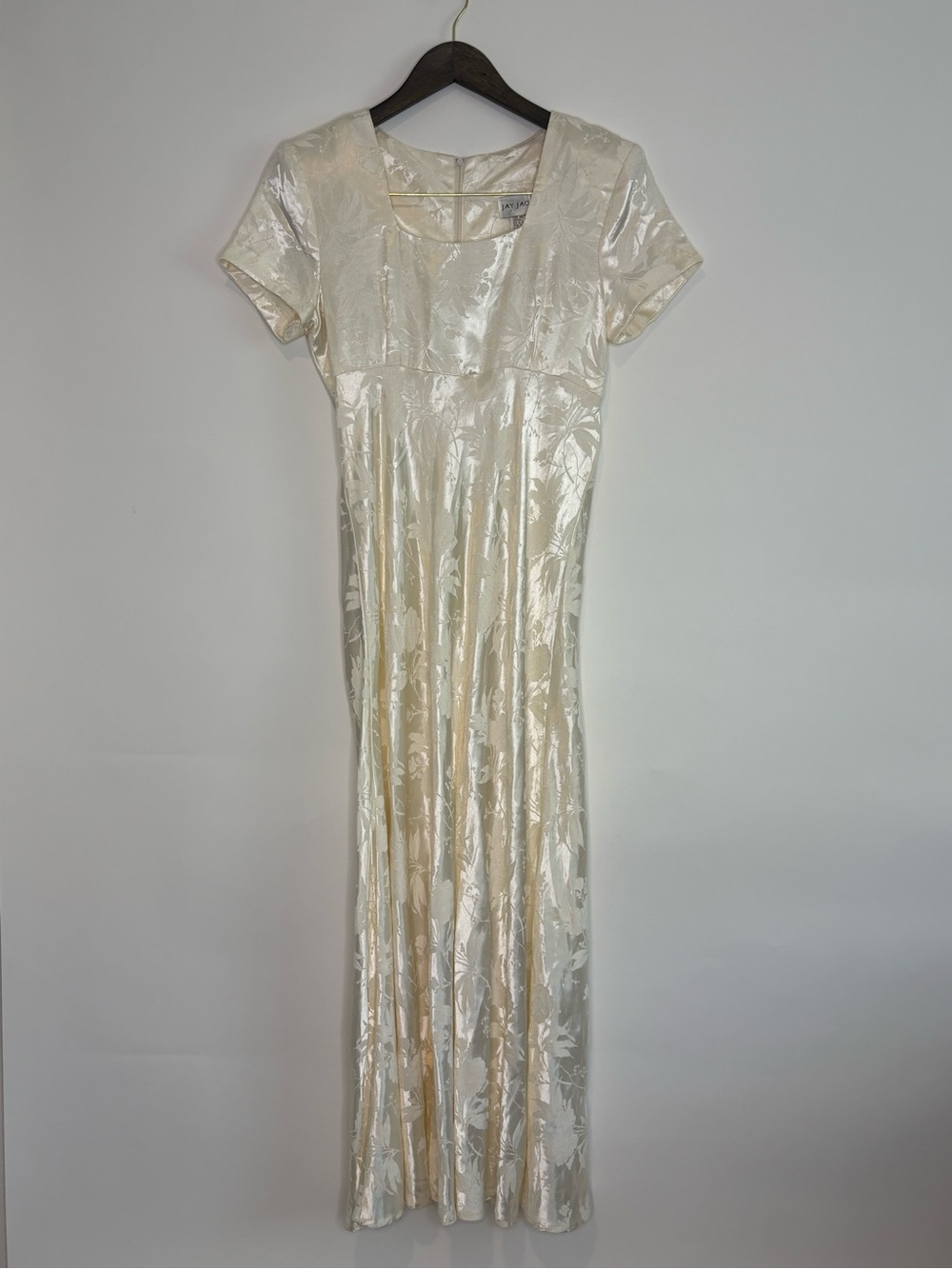 VTG Jay Jacobs Maxi Satin Slip Dress Ivory Cream Fit Flare Fairy Wedding USA